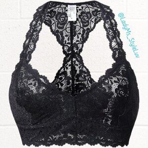 Women's Lace Bralette Unpadded Breathable Bra Racerback in Black size Large